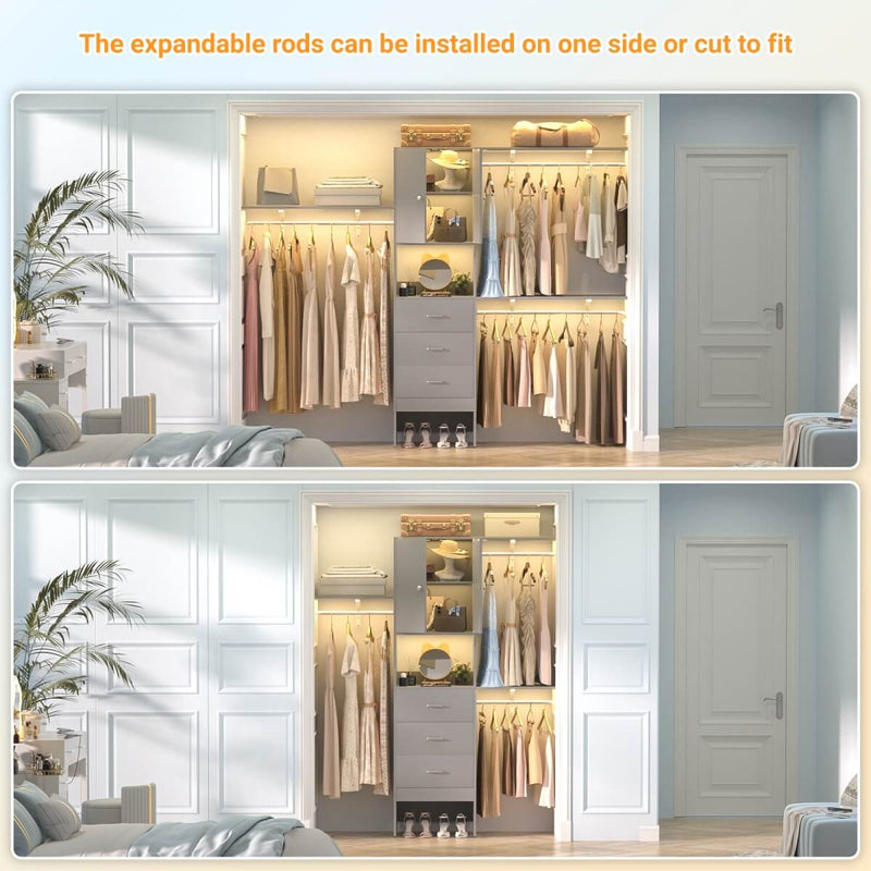 20"-96" W Wooden Closet System with Doors and Drawers