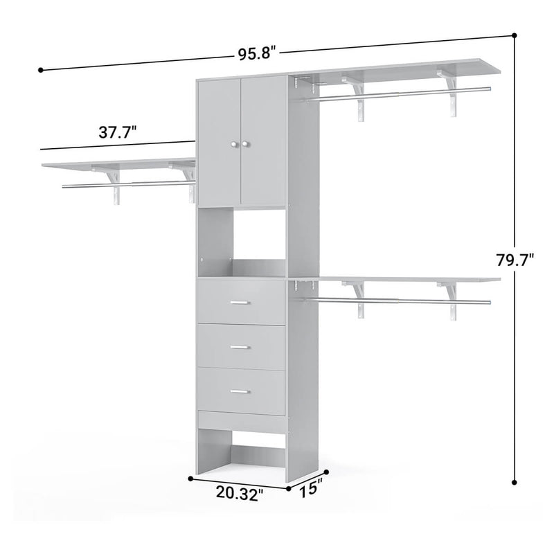 20"-96" W Wooden Closet System with Doors and Drawers