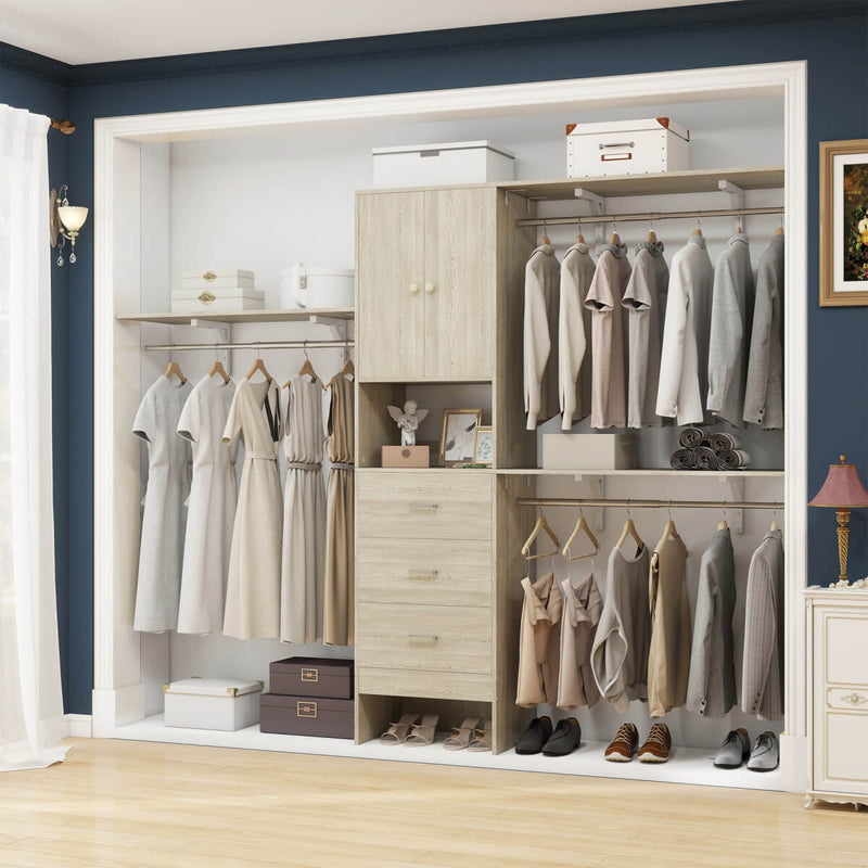 20"-96" W Wooden Closet System with Doors and Drawers