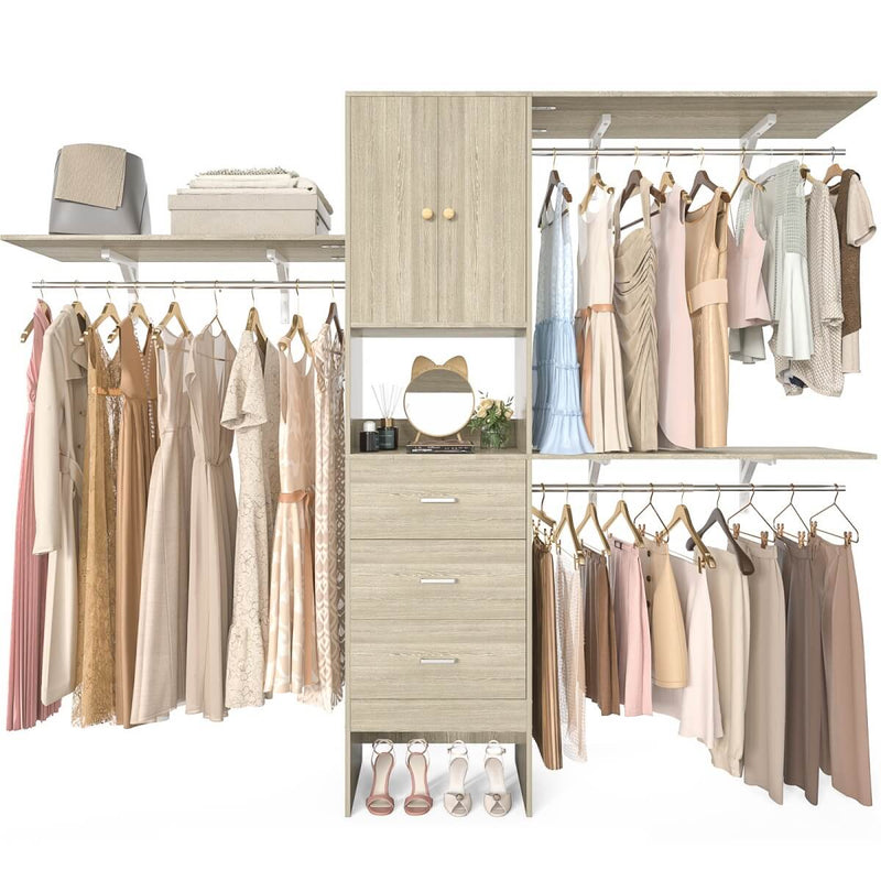 20"-96" W Wooden Closet System with Doors and Drawers