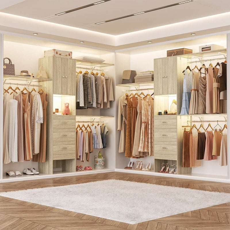 20"-96" W Wooden Closet System with Doors and Drawers