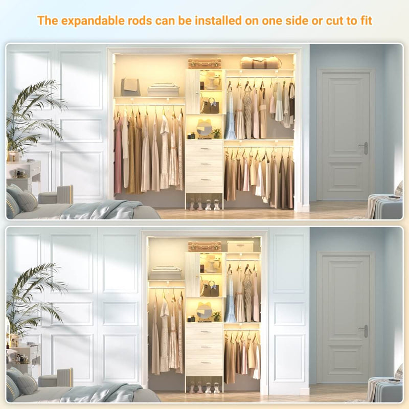 Aheaplus 20"-96" W Wooden Closet System with Doors and Drawers