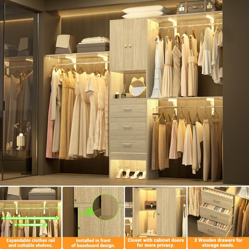 20"-96" W Wooden Closet System with Doors and Drawers