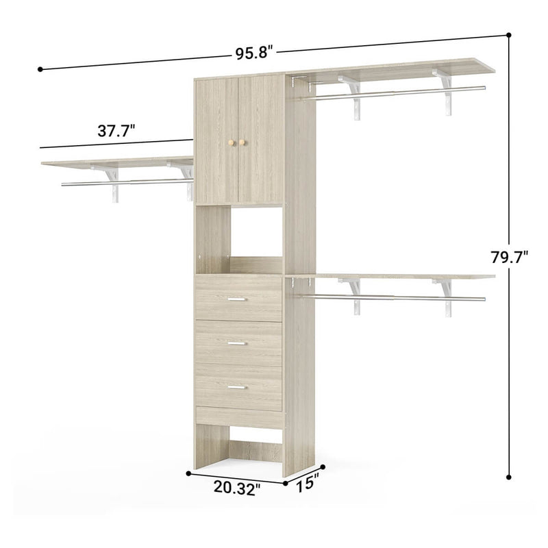 Aheaplus 20"-96" W Wooden Closet System with Doors and Drawers