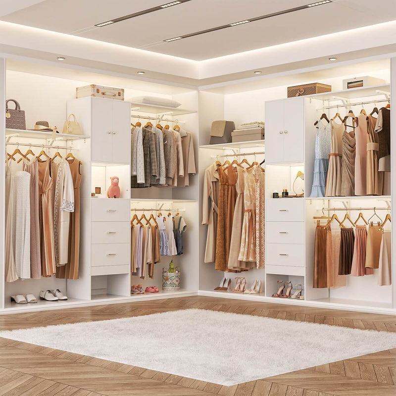 Aheaplus 20"-96" W Wooden Closet System with Doors and Drawers