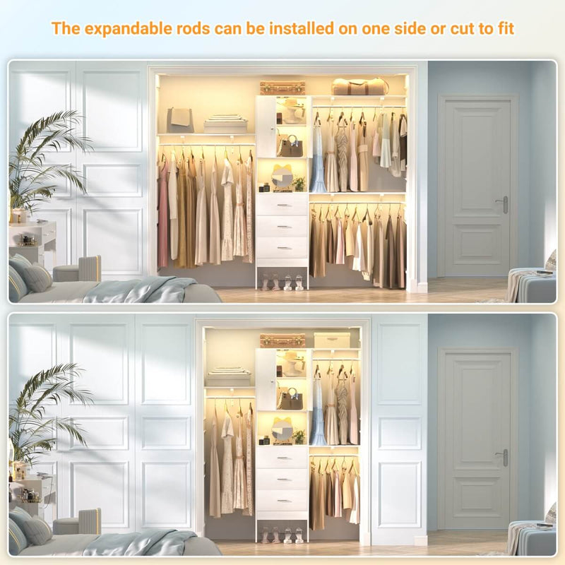 20"-96" W Wooden Closet System with Doors and Drawers