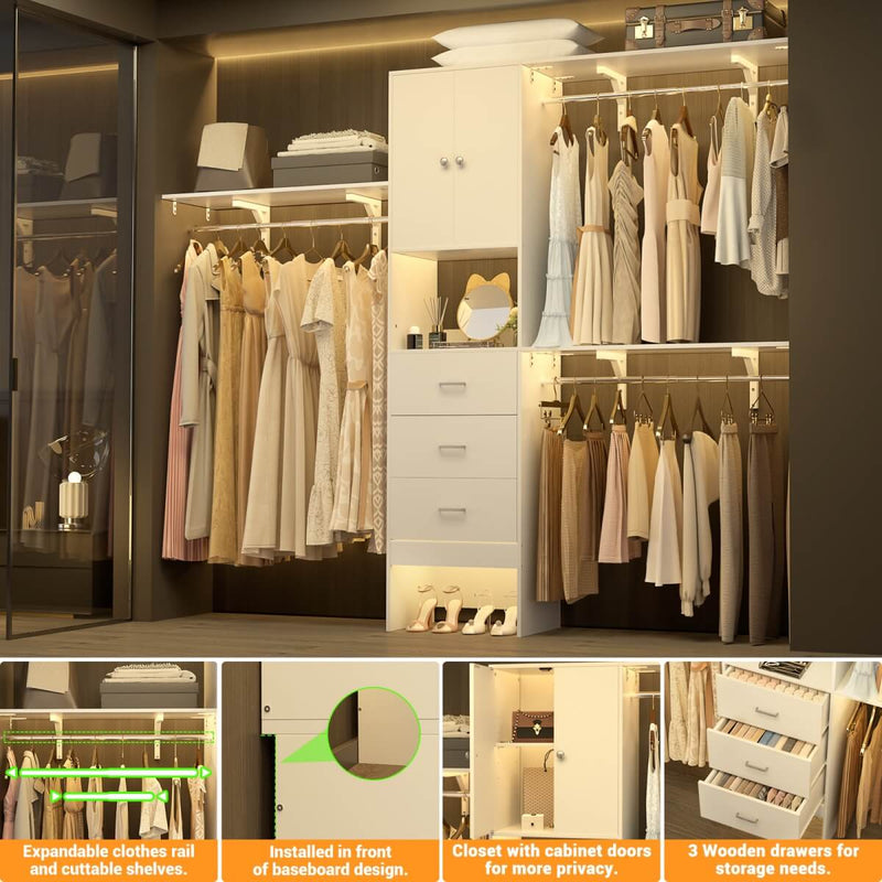 20"-96" W Wooden Closet System with Doors and Drawers