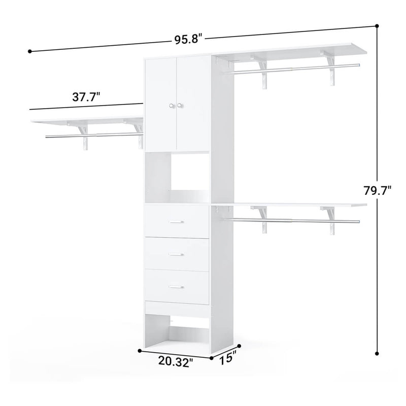 20"-96" W Wooden Closet System with Doors and Drawers