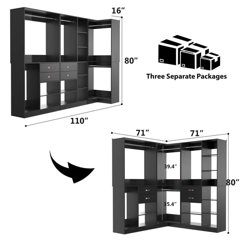 71'' Freestanding Corner Closet System Organizer for Walk-in Closet, Set of 3