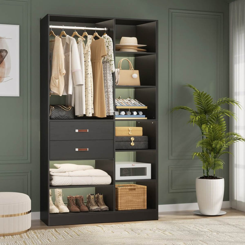 40'' W Freestanding Closet System Walk-in Closet Organizer with Drawers and Hanging Rod