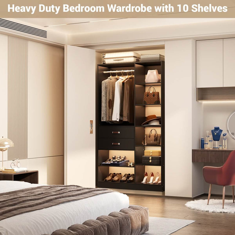 40'' W Freestanding Closet System Walk-in Closet Organizer with Drawers and Hanging Rod