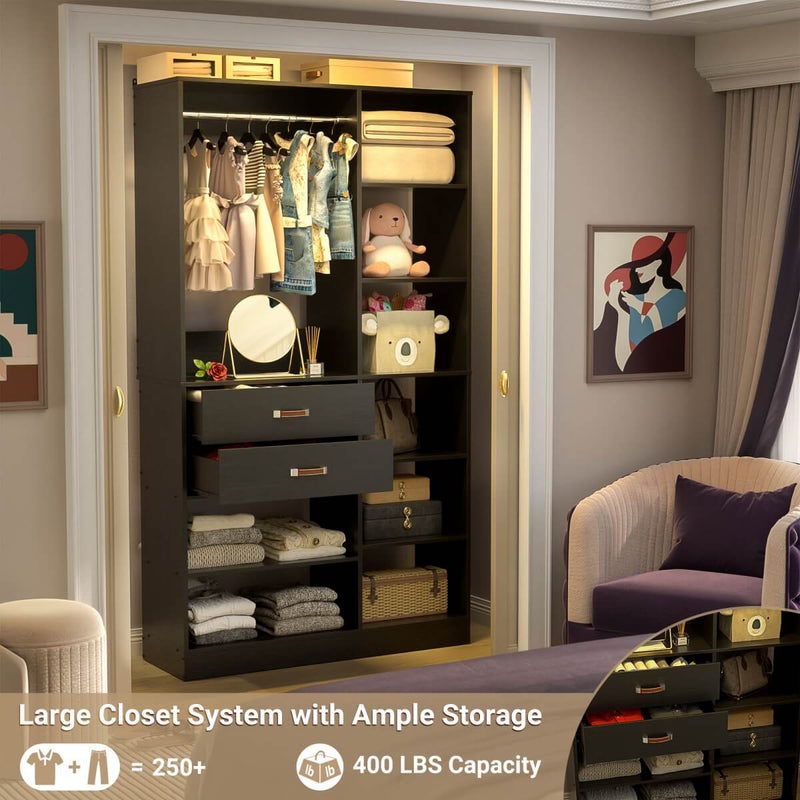 40'' W Freestanding Closet System Walk-in Closet Organizer with Drawers and Hanging Rod