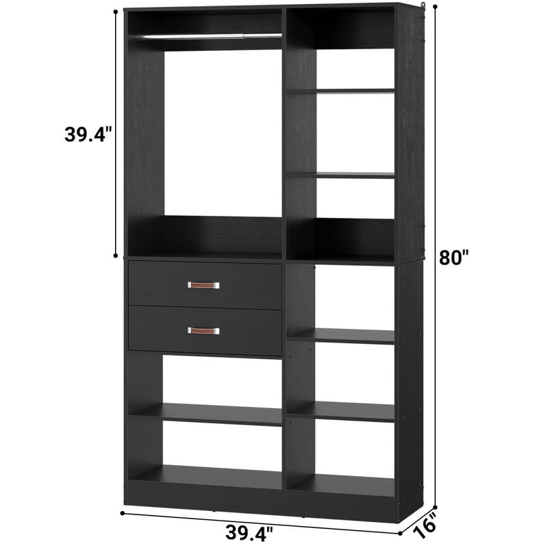 40'' W Freestanding Closet System Walk-in Closet Organizer with Drawers and Hanging Rod