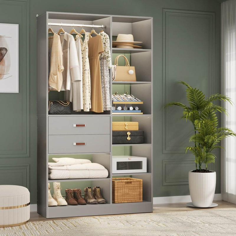 40'' W Freestanding Closet System Walk-in Closet Organizer with Drawers and Hanging Rod
