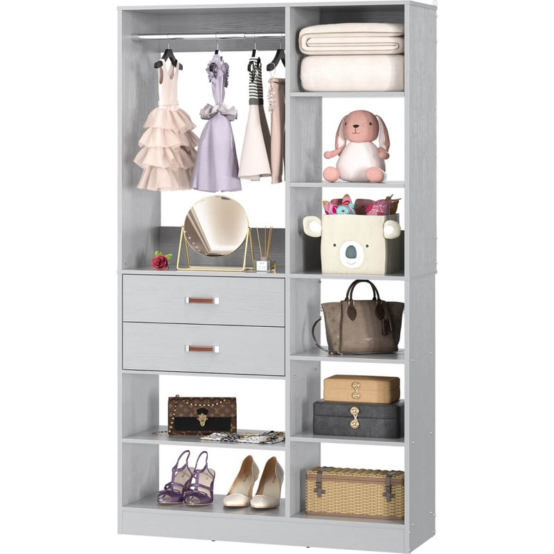40'' W Freestanding Closet System Walk-in Closet Organizer with Drawers and Hanging Rod