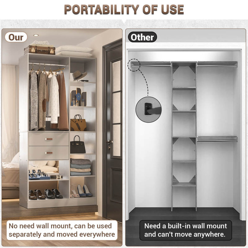 40'' W Freestanding Closet System Walk-in Closet Organizer with Drawers and Hanging Rod