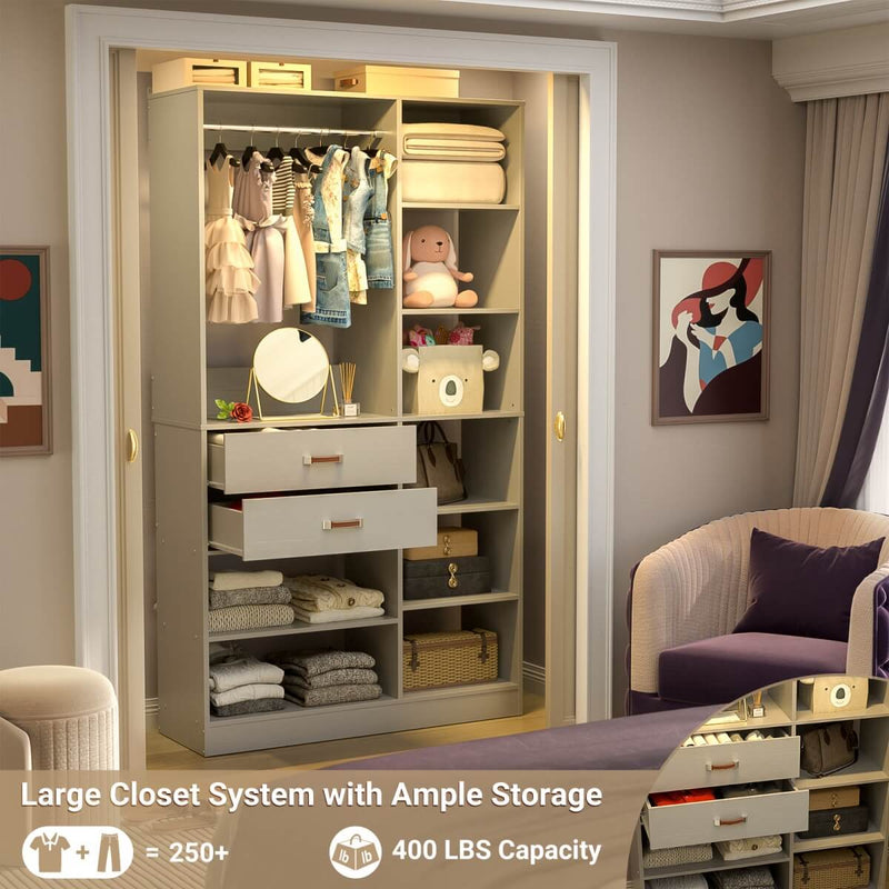 40'' W Freestanding Closet System Walk-in Closet Organizer with Drawers and Hanging Rod