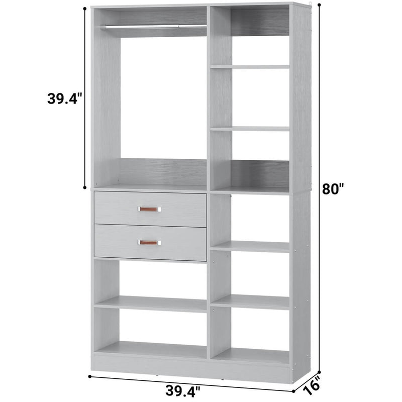 40'' W Freestanding Closet System Walk-in Closet Organizer with Drawers and Hanging Rod