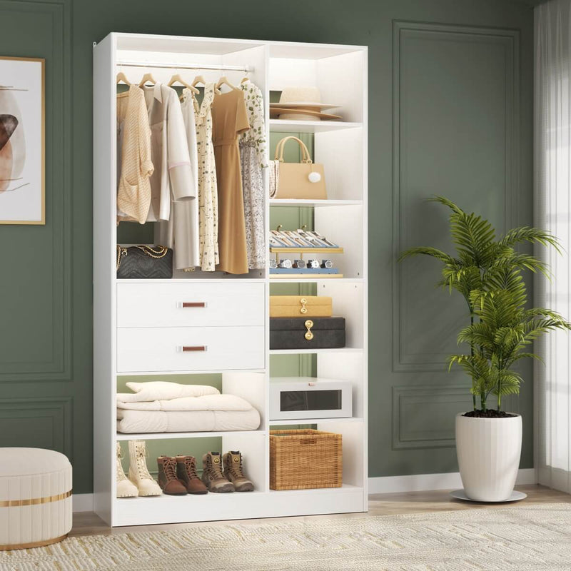 40'' W Freestanding Closet System Walk-in Closet Organizer with Drawers and Hanging Rod