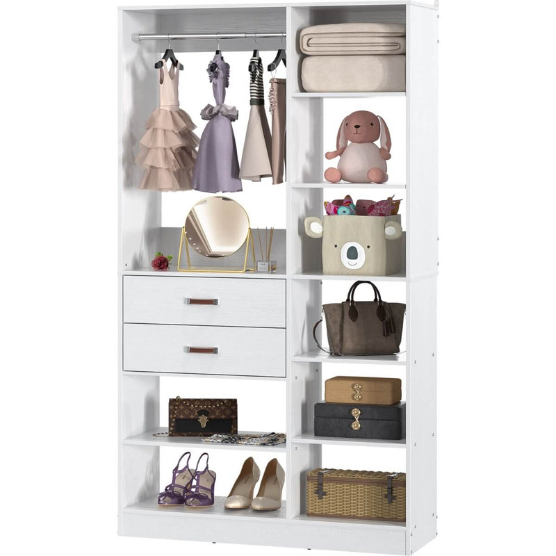 40'' W Freestanding Closet System Walk-in Closet Organizer with Drawers and Hanging Rod