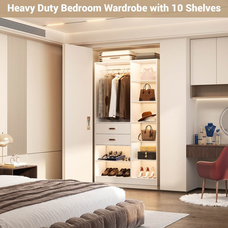 40'' W Freestanding Closet System Walk-in Closet Organizer with Drawers and Hanging Rod