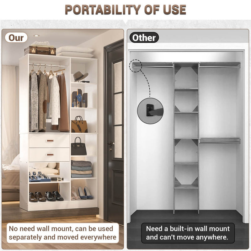 40'' W Freestanding Closet System Walk-in Closet Organizer with Drawers and Hanging Rod