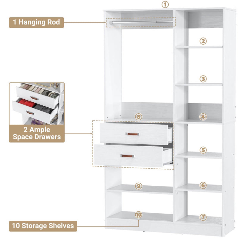 40'' W Freestanding Closet System Walk-in Closet Organizer with Drawers and Hanging Rod