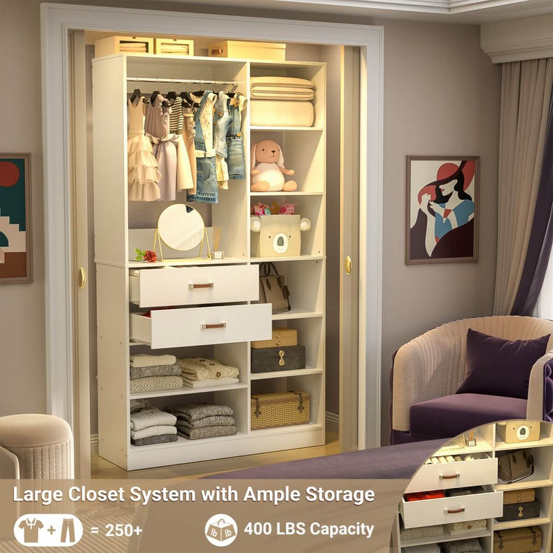 40'' W Freestanding Closet System Walk-in Closet Organizer with Drawers and Hanging Rod
