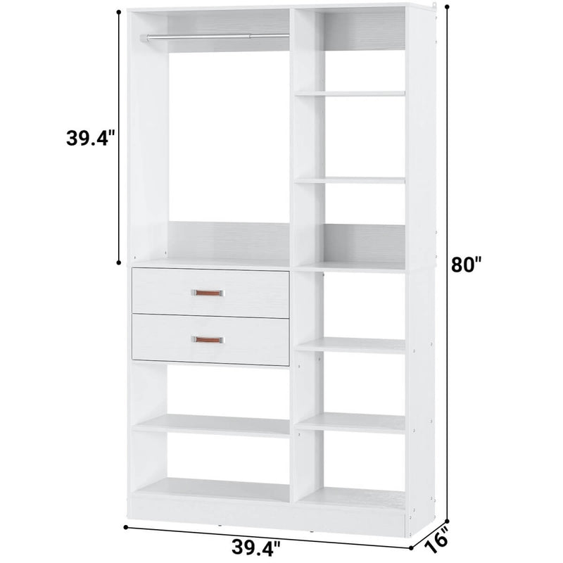 40'' W Freestanding Closet System Walk-in Closet Organizer with Drawers and Hanging Rod