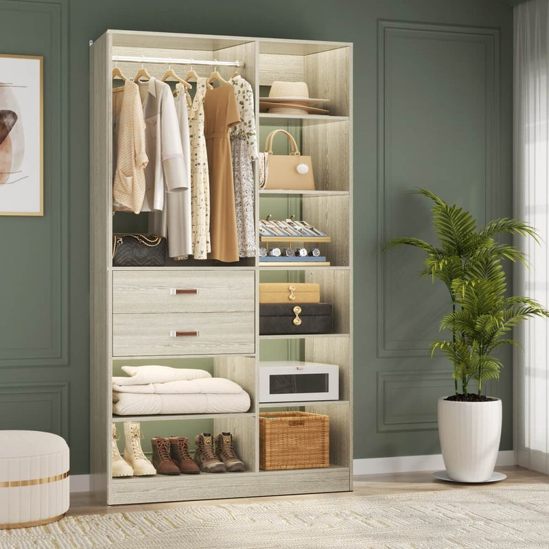 40'' W Freestanding Closet System Walk-in Closet Organizer with Drawers and Hanging Rod