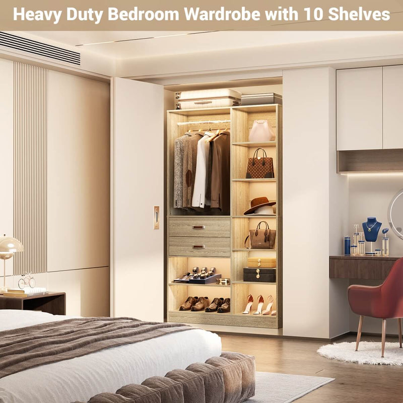 40'' W Freestanding Closet System Walk-in Closet Organizer with Drawers and Hanging Rod