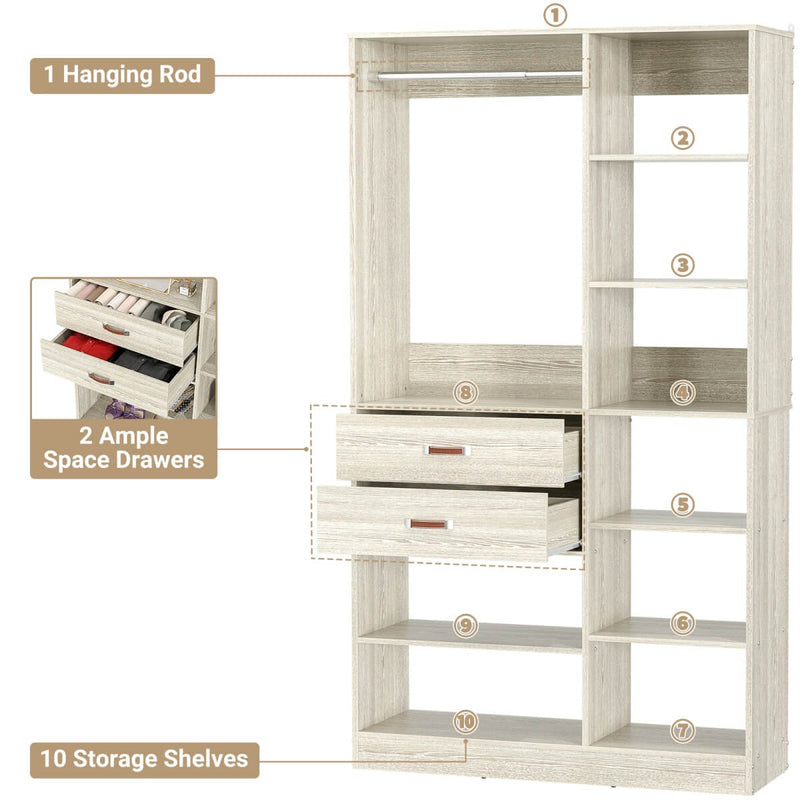 40'' W Freestanding Closet System Walk-in Closet Organizer with Drawers and Hanging Rod