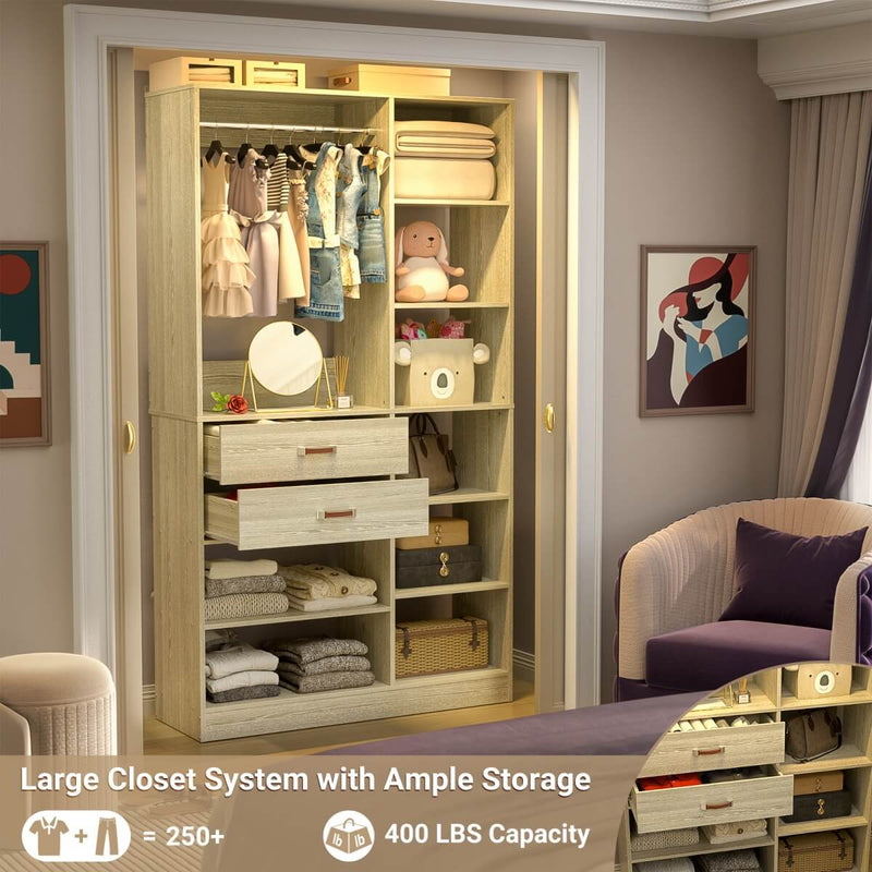 40'' W Freestanding Closet System Walk-in Closet Organizer with Drawers and Hanging Rod