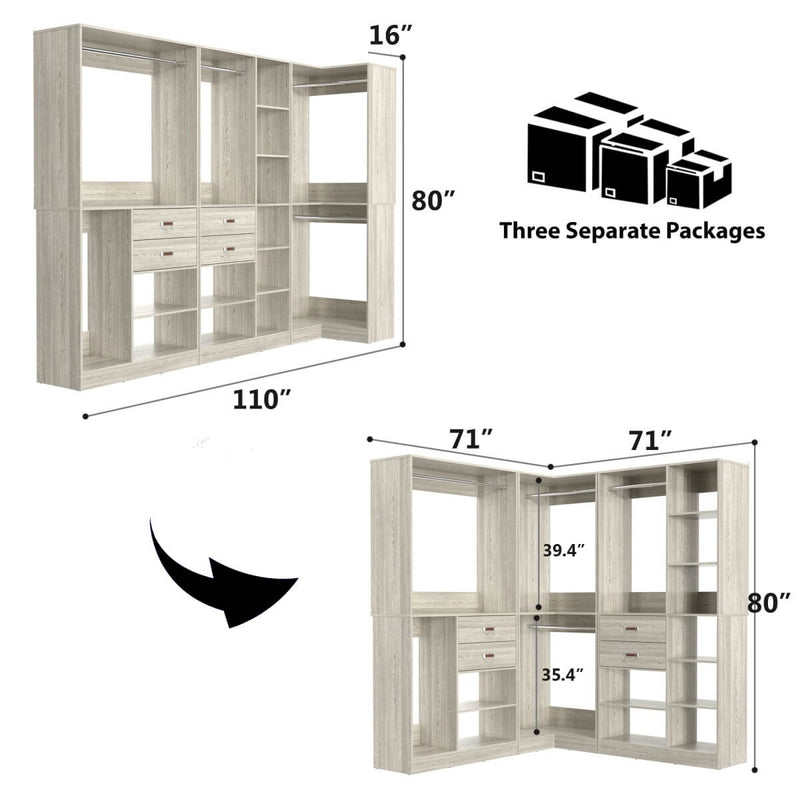 71'' Freestanding Corner Closet System Organizer for Walk-in Closet, Set of 3