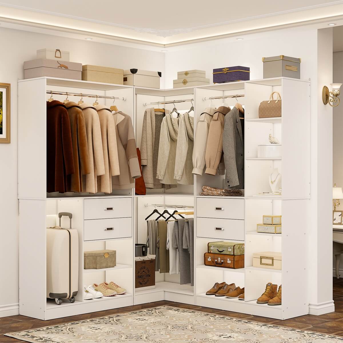 Aheaplus 71'' Freestanding Corner Closet System Organizer for Walk-in ...