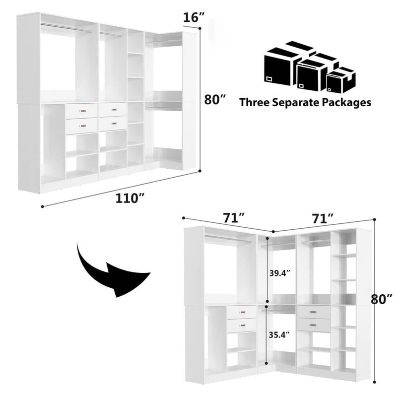 71'' Freestanding Corner Closet System Organizer for Walk-in Closet, Set of 3
