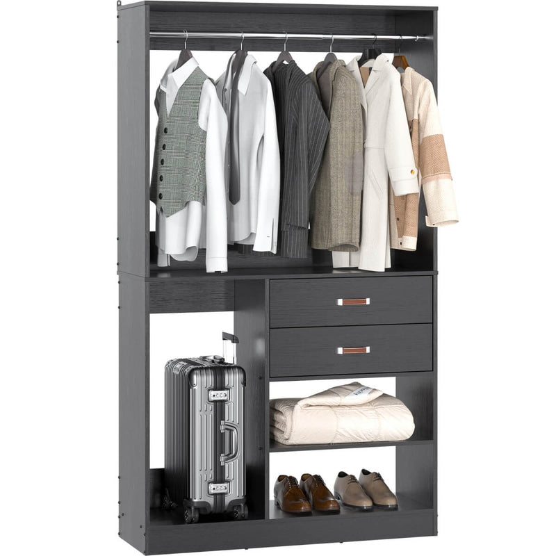 40'' Freestanding Closet Organizer System with Hanging Rods, Drawers, Storage Shelves