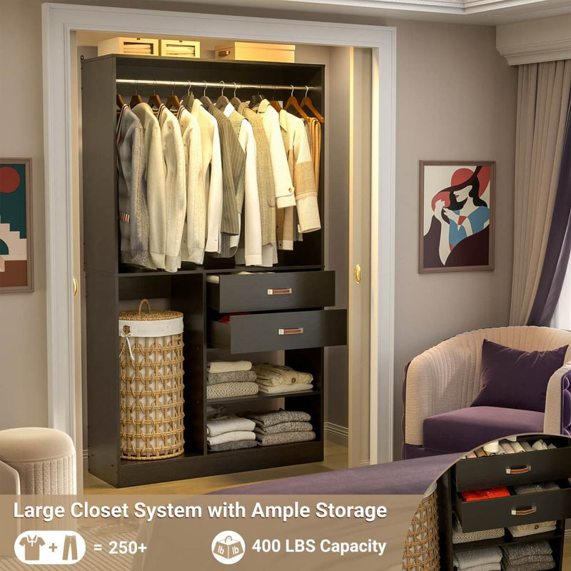 40'' Freestanding Closet Organizer System with Hanging Rods, Drawers, Storage Shelves