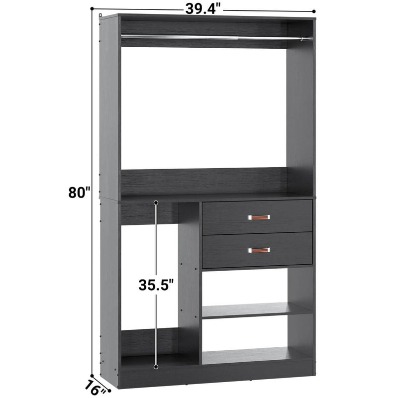 40'' Freestanding Closet Organizer System with Hanging Rods, Drawers, Storage Shelves