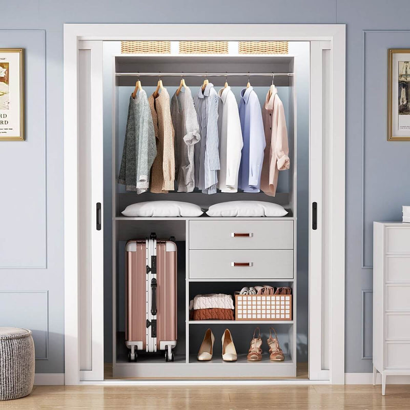 40'' Freestanding Closet Organizer System with Hanging Rods, Drawers, Storage Shelves