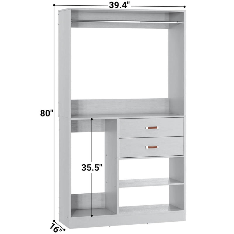 40'' Freestanding Closet Organizer System with Hanging Rods, Drawers, Storage Shelves