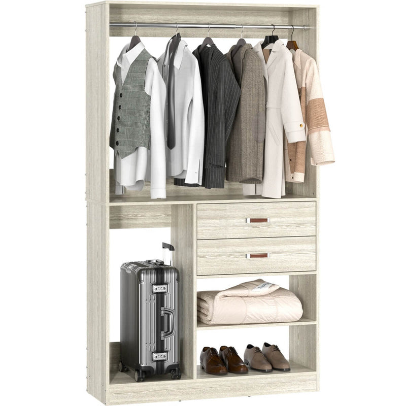 40'' Freestanding Closet Organizer System with Hanging Rods, Drawers, Storage Shelves