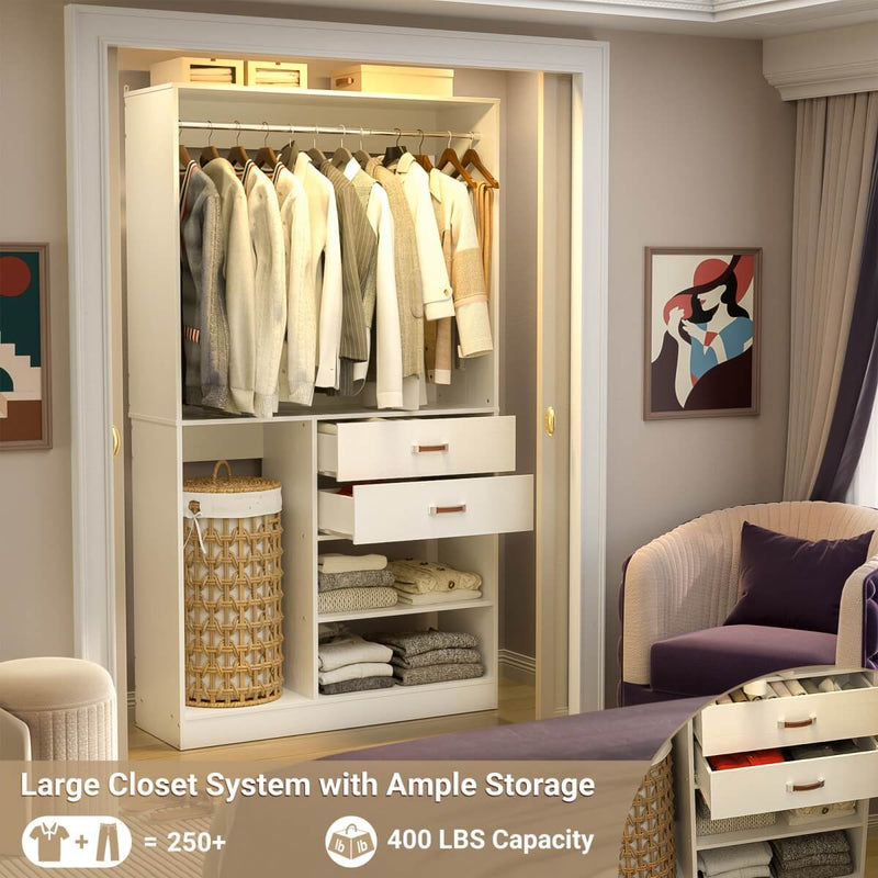 40'' Freestanding Closet Organizer System with Hanging Rods, Drawers, Storage Shelves