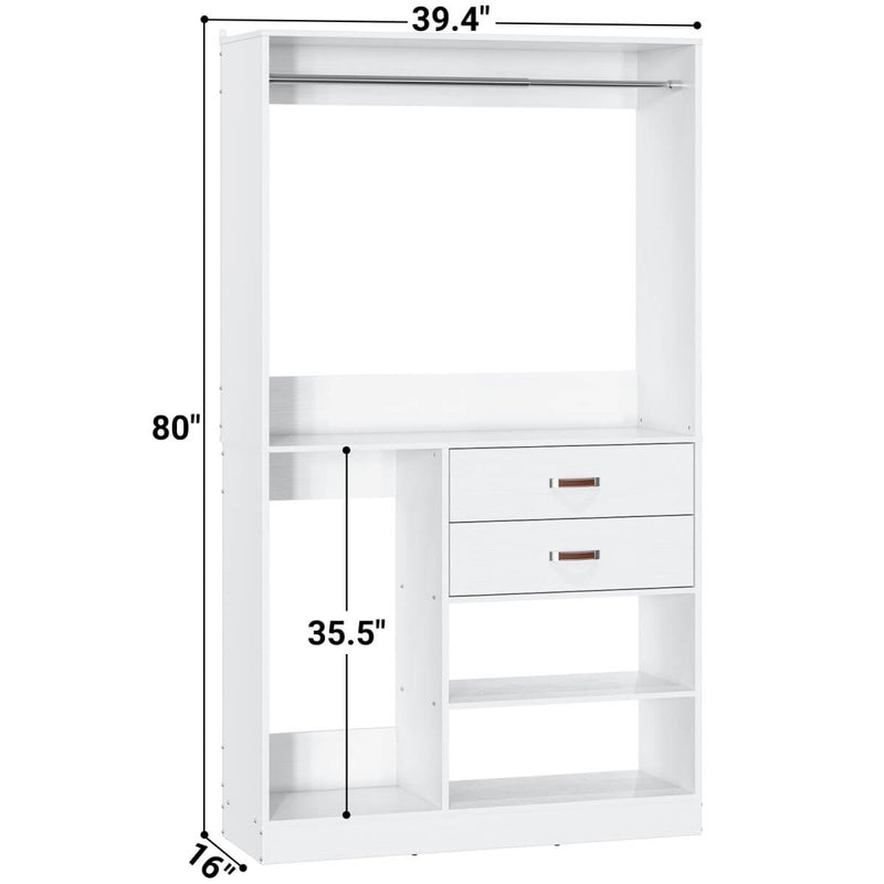 40'' Freestanding Closet Organizer System with Hanging Rods, Drawers, Storage Shelves