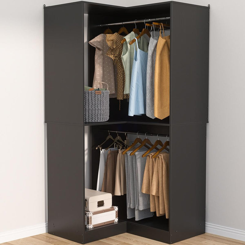 31.5'' Freestanding Corner Closet Organizer with Hanging Rods, Space-saving Closet System for Walk-in Closet