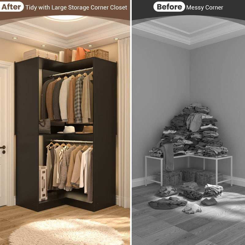 31.5'' Freestanding Corner Closet Organizer with Hanging Rods, Space-saving Closet System for Walk-in Closet