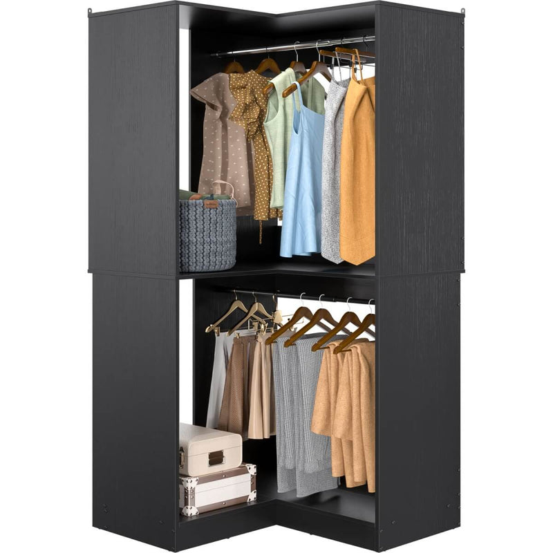31.5'' Freestanding Corner Closet Organizer with Hanging Rods, Space-saving Closet System for Walk-in Closet
