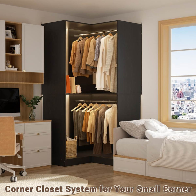 31.5'' Freestanding Corner Closet Organizer with Hanging Rods, Space-saving Closet System for Walk-in Closet