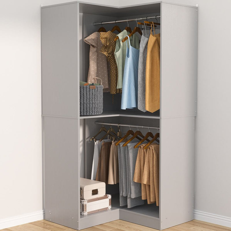 31.5'' Freestanding Corner Closet Organizer with Hanging Rods, Space-saving Closet System for Walk-in Closet