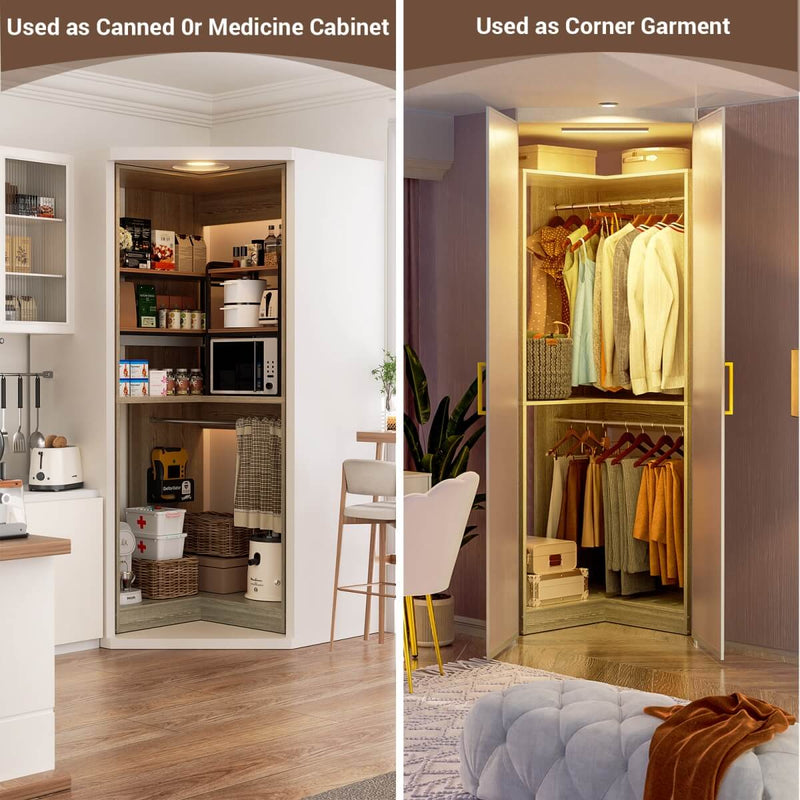 31.5'' Freestanding Corner Closet Organizer with Hanging Rods, Space-saving Closet System for Walk-in Closet